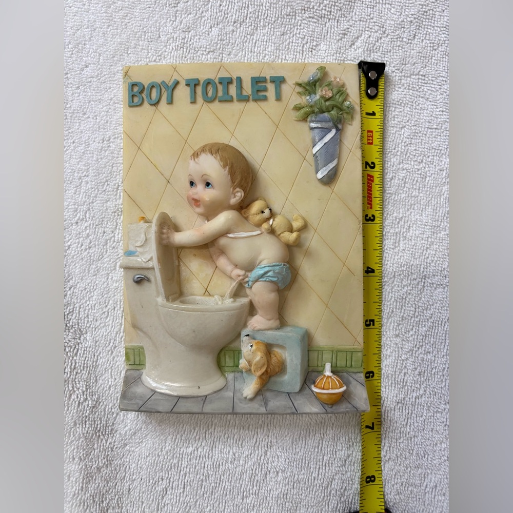 Vintage Wall Plaque Kids in the Bathroom Baby Boy Toilet Funny 3D Missing Hanger
